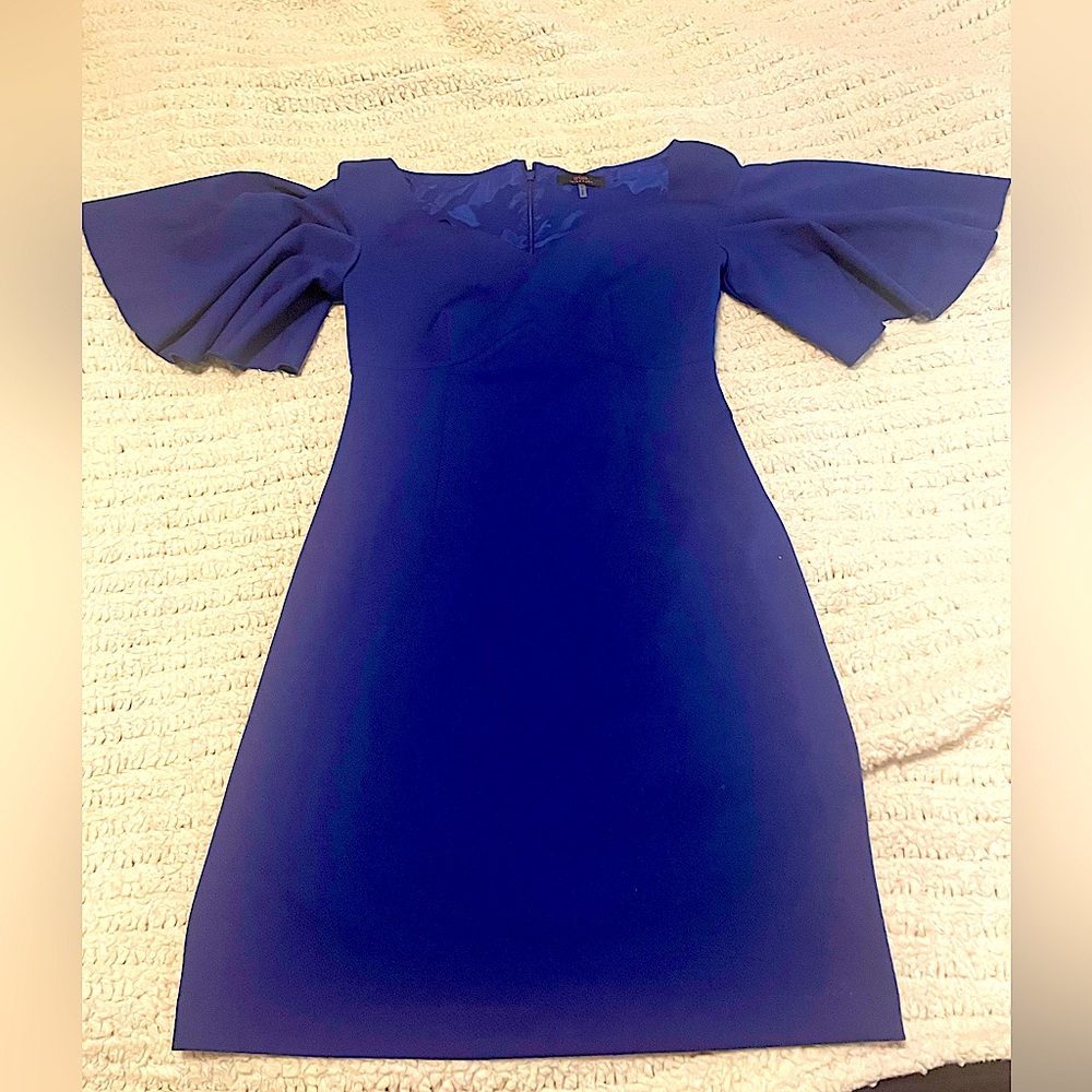 Bundle 3 for 30% off!Trina Turk Deep Pinterest sheath blue flutter sleeve dress